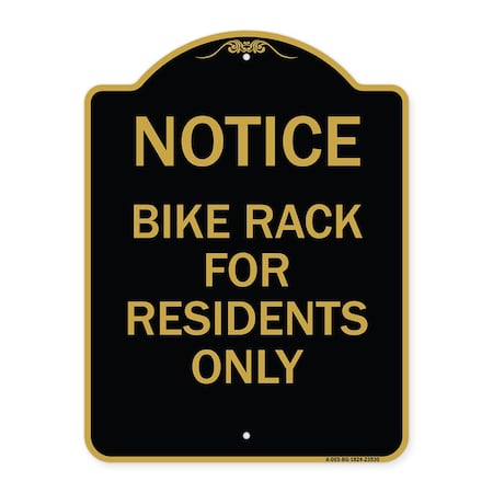 Signmission Sign Bike Rack for Residents Only, Black & Gold Aluminum Sign, 18" x 24", BG-1824-23530 A-DES-BG-1824-23530